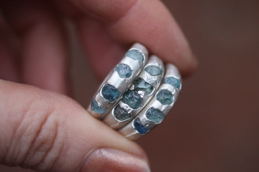 Raw Montana Sapphire Sandcast Band-Sterling Silver