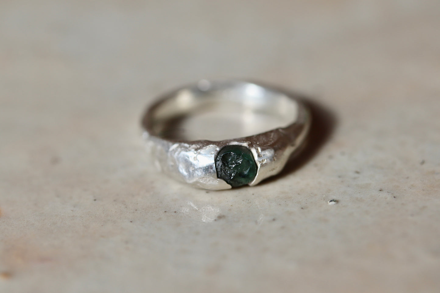 Raw Montana Sapphire Molten Solitaire Ring