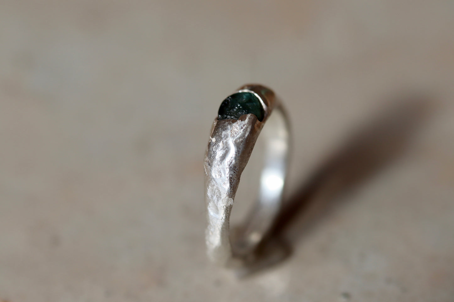 Raw Montana Sapphire Molten Solitaire Ring