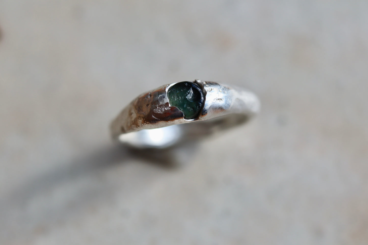 Raw Montana Sapphire Molten Solitaire Ring