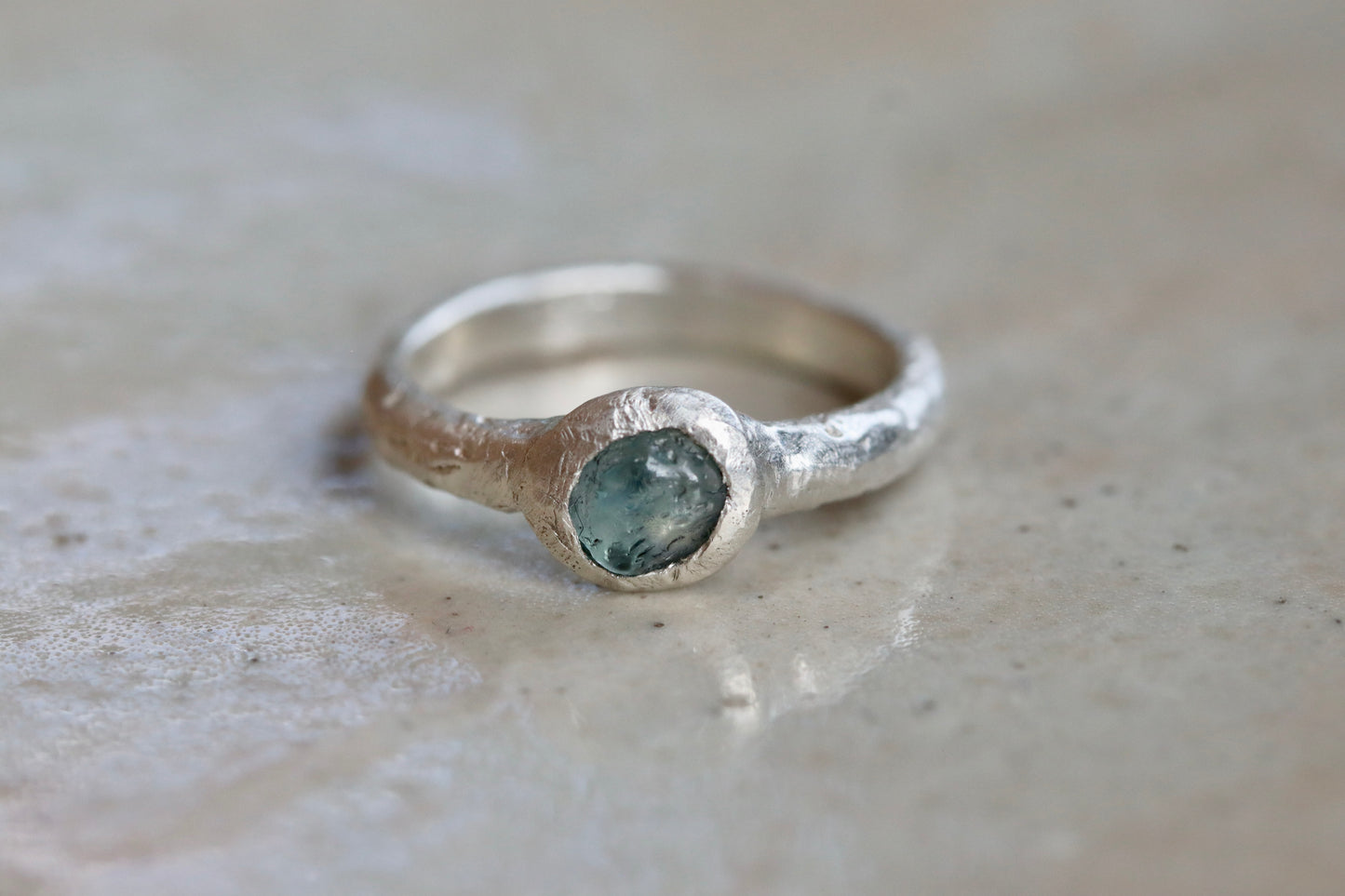 Sky Blue Raw Montana Sapphire Solitaire Ring