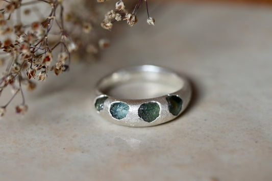 Raw Montana Sapphire Sandcast Band-Sterling Silver