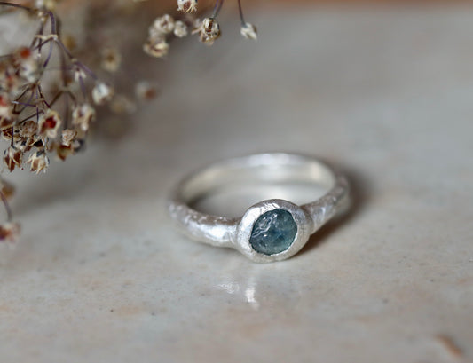 Sky Blue Raw Montana Sapphire Solitaire Ring