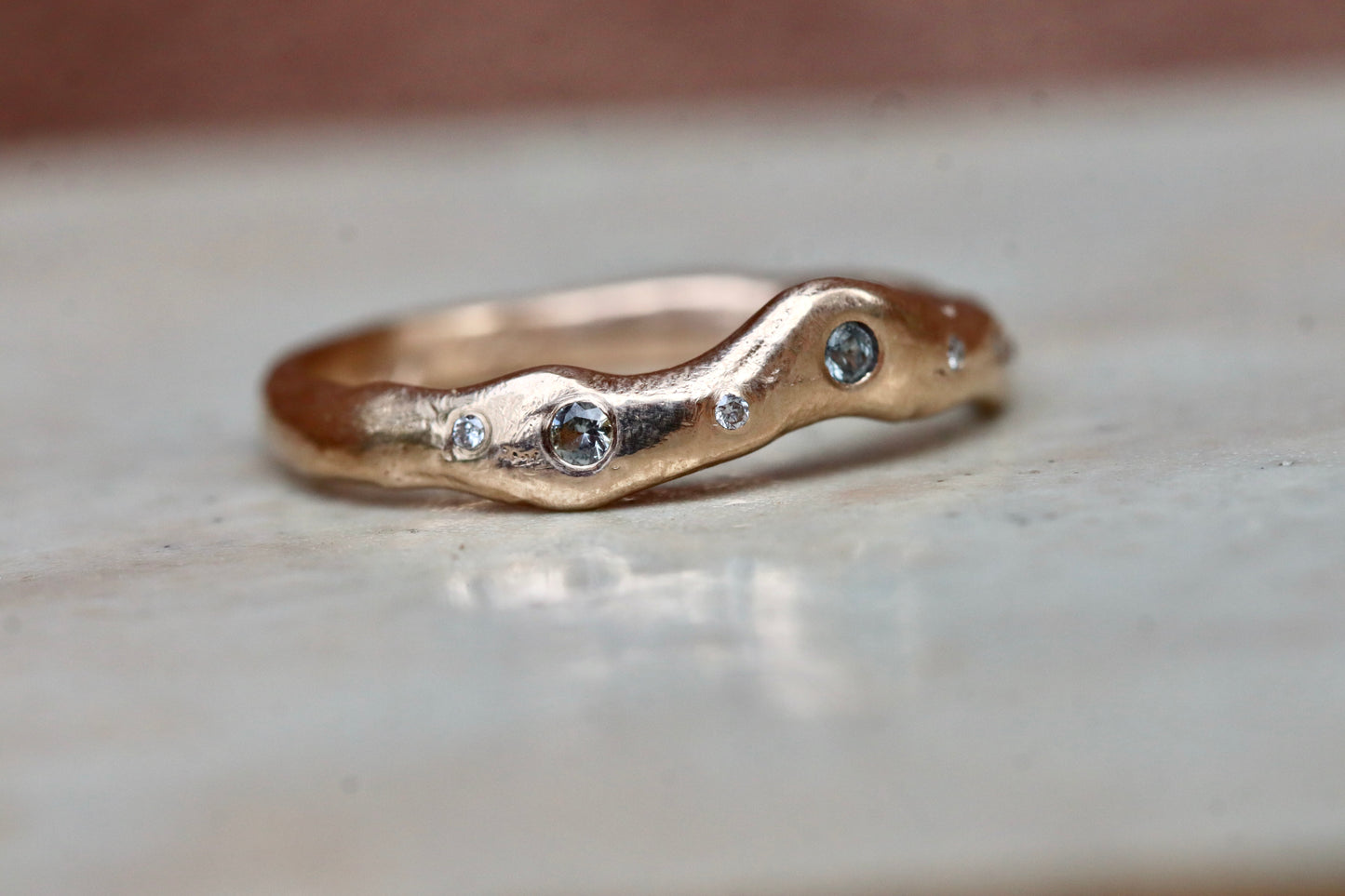 Cassiopeia 14kt Gold Diamond & Montana Sapphire Arc Band