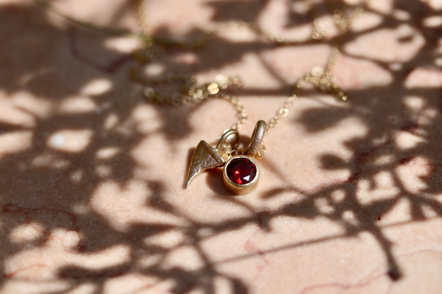 14kt Gold Thorn + Garnet Necklace