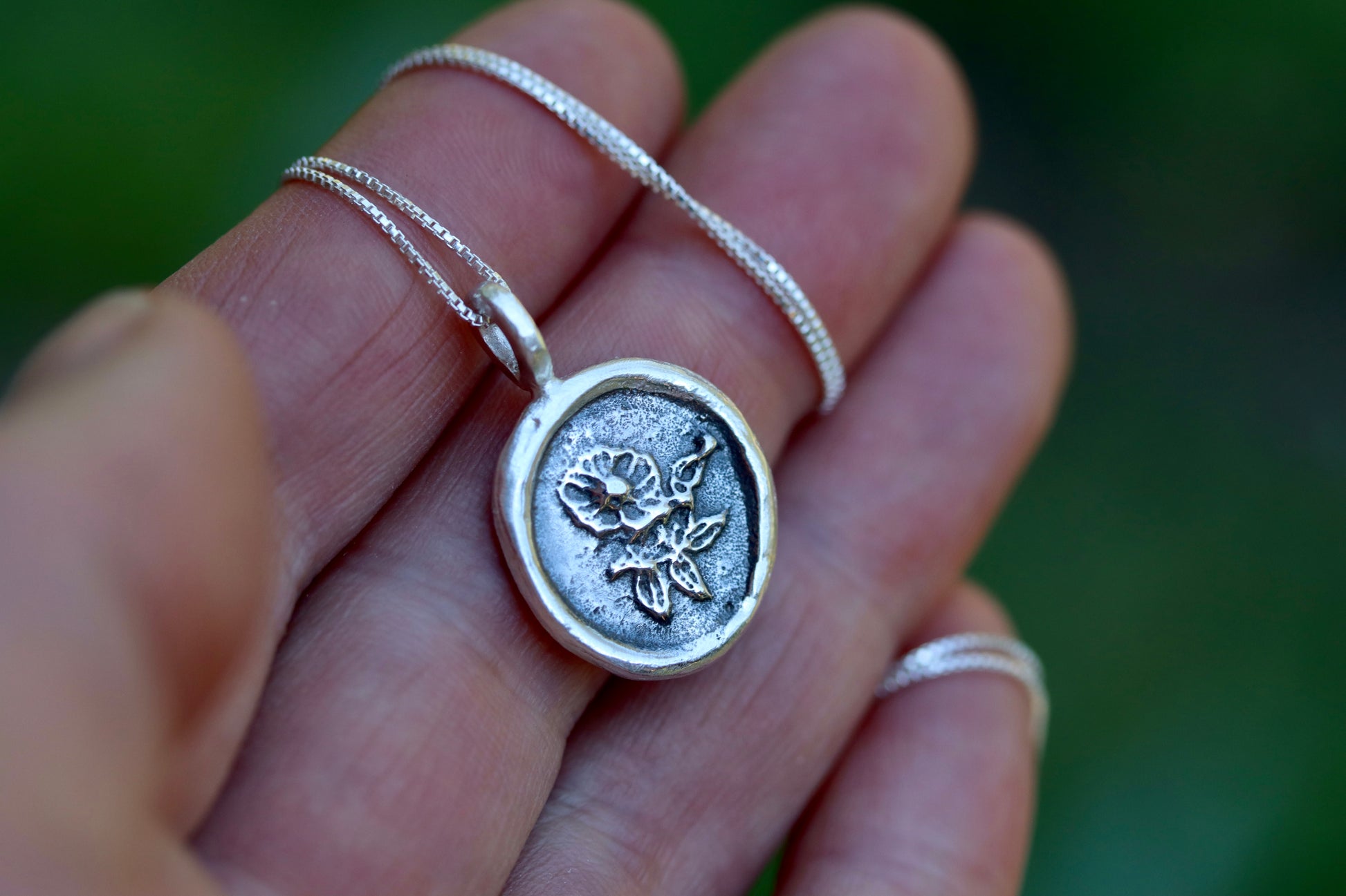 rose silver wild rose necklace pendant handmade handcrafted sanddcast