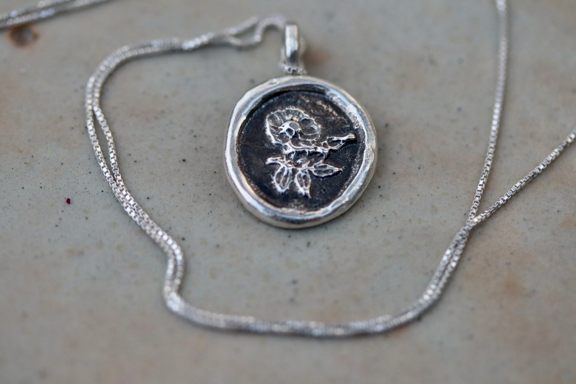 wild rose pendant silver necklace handmade handcrafted artisan made floral jewelry sandcast