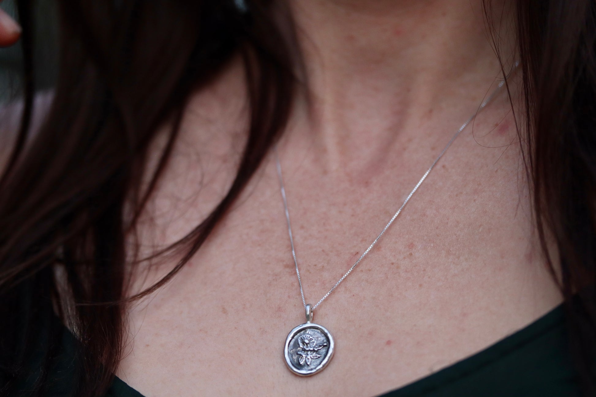 wild rose pendant silver necklace handmade handcrafted artisan made floral jewelry sandcast