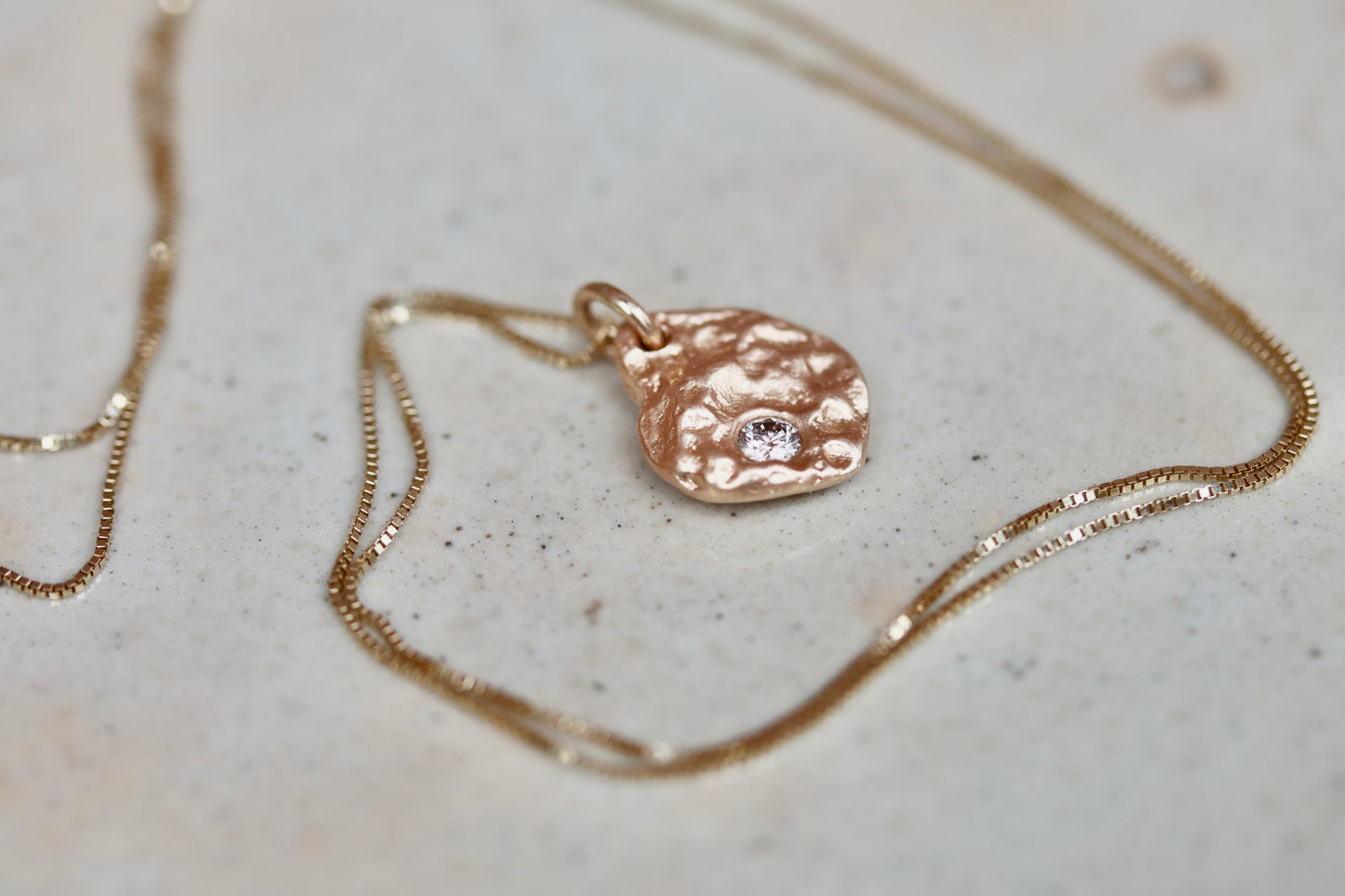 Wellspring Necklace. Organic Textured 14kt Gold + Diamond