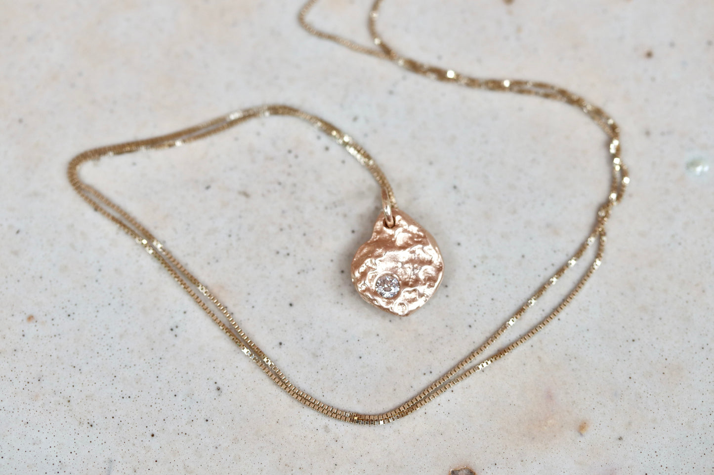 Wellspring Necklace. Organic Textured 14kt Gold + Diamond