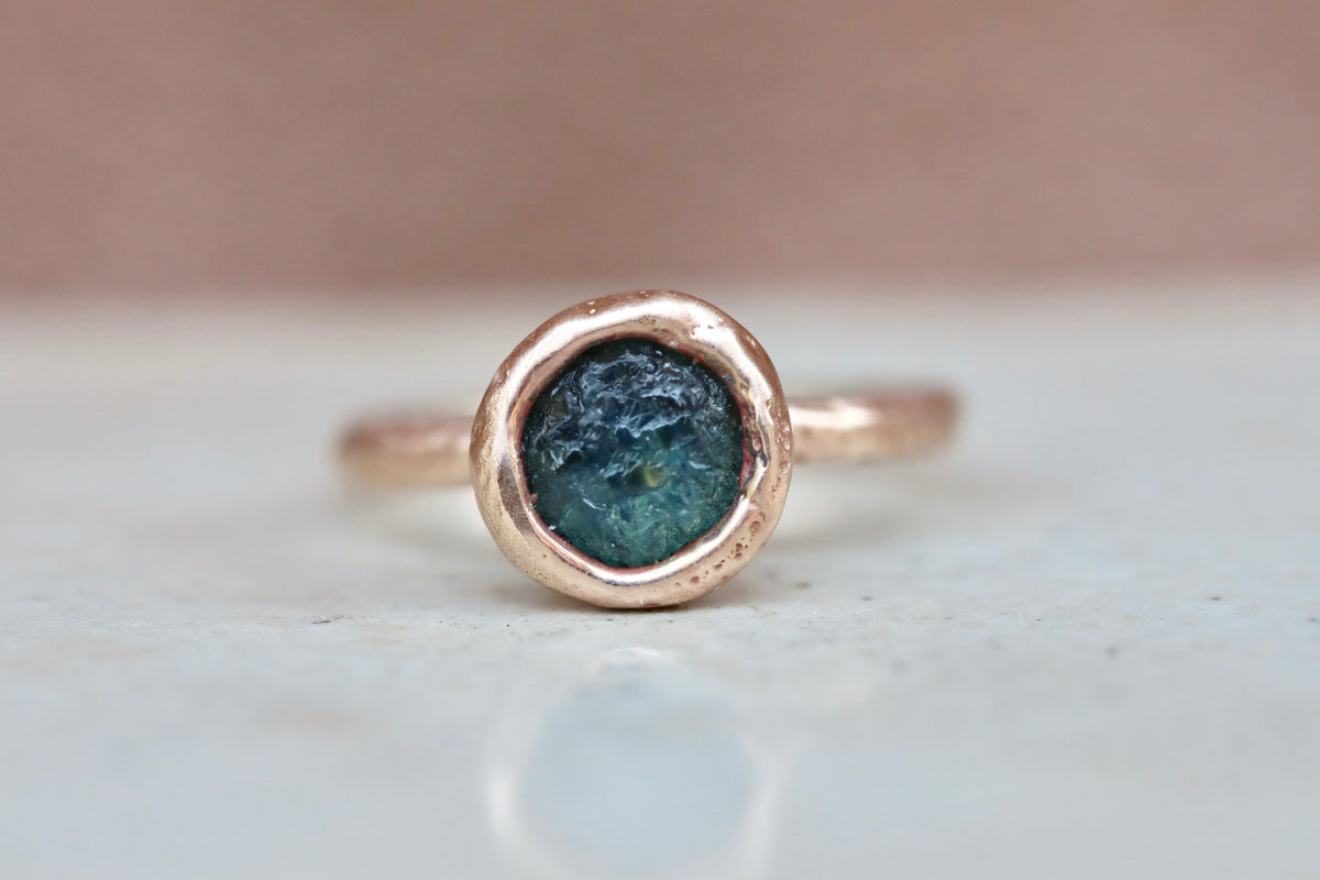 Raw Montana Sapphire 14kt Gold Sandcast Solitaire Ring