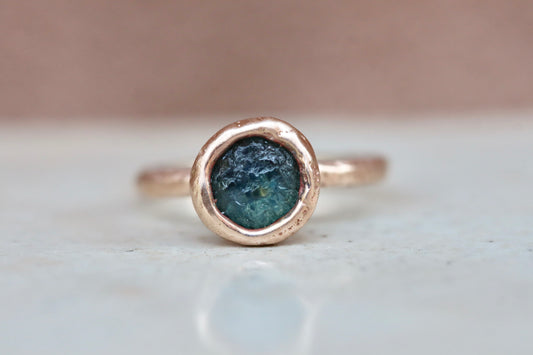 Raw Montana Sapphire 14kt Gold Sandcast Solitaire Ring