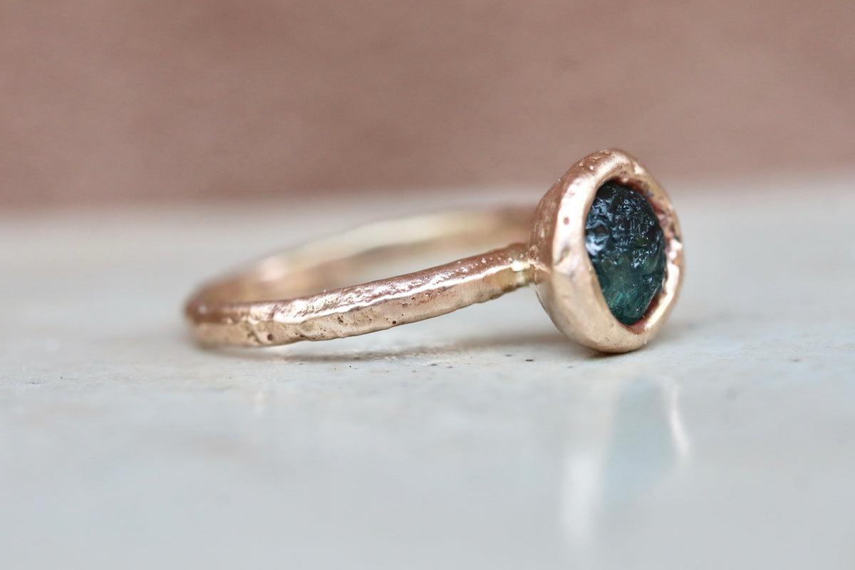 Raw Montana Sapphire 14kt Gold Sandcast Solitaire Ring