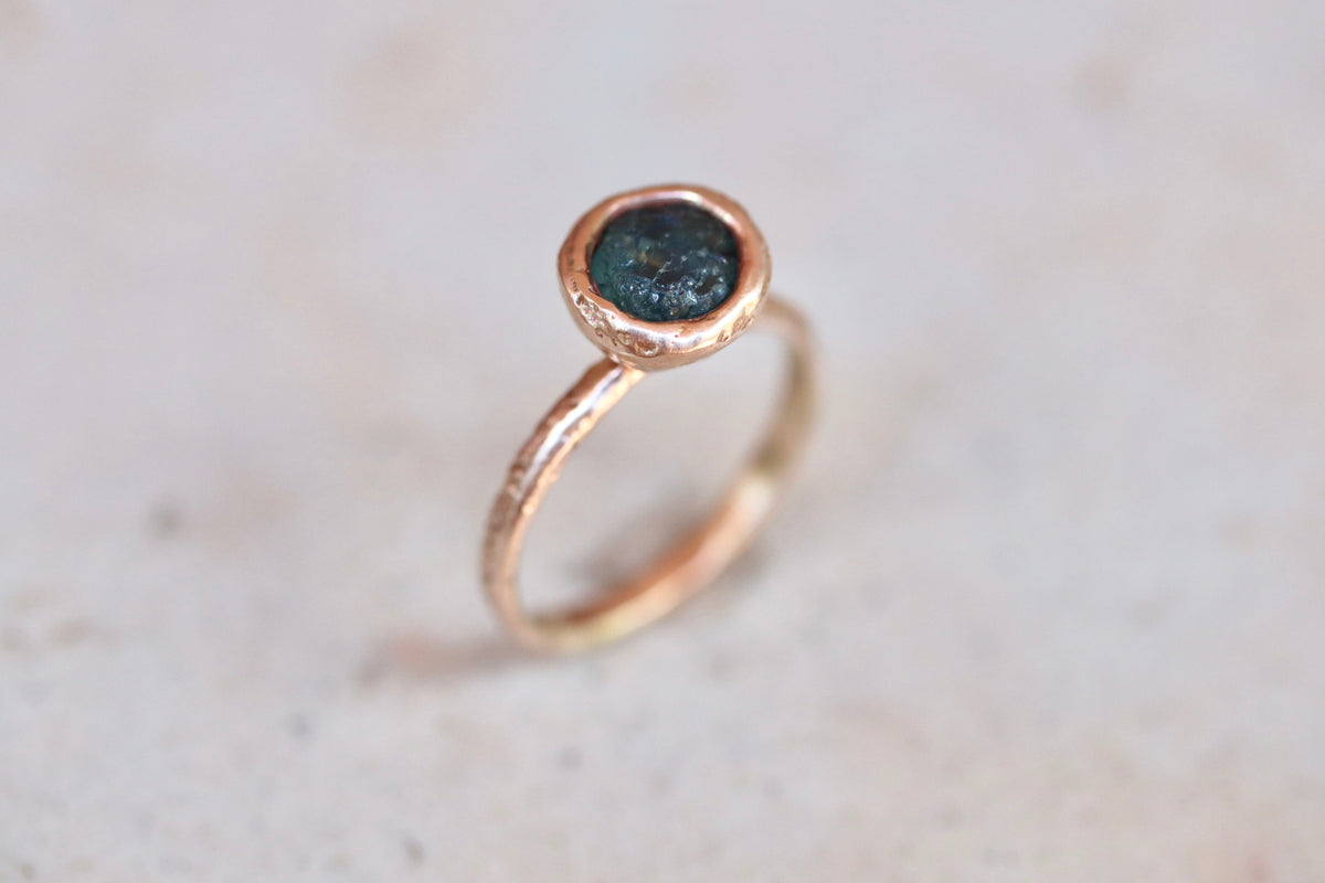 Raw Montana Sapphire 14kt Gold Sandcast Solitaire Ring