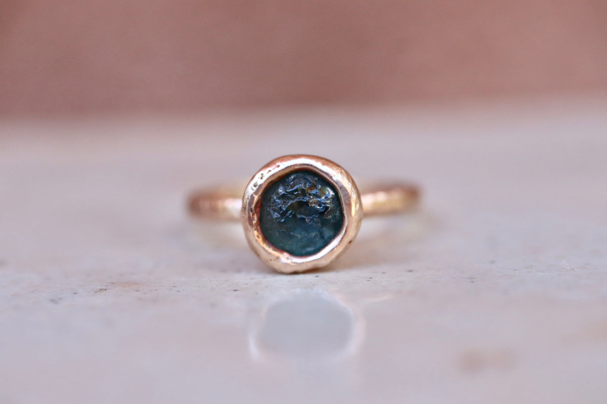 Raw Montana Sapphire 14kt Gold Sandcast Solitaire Ring