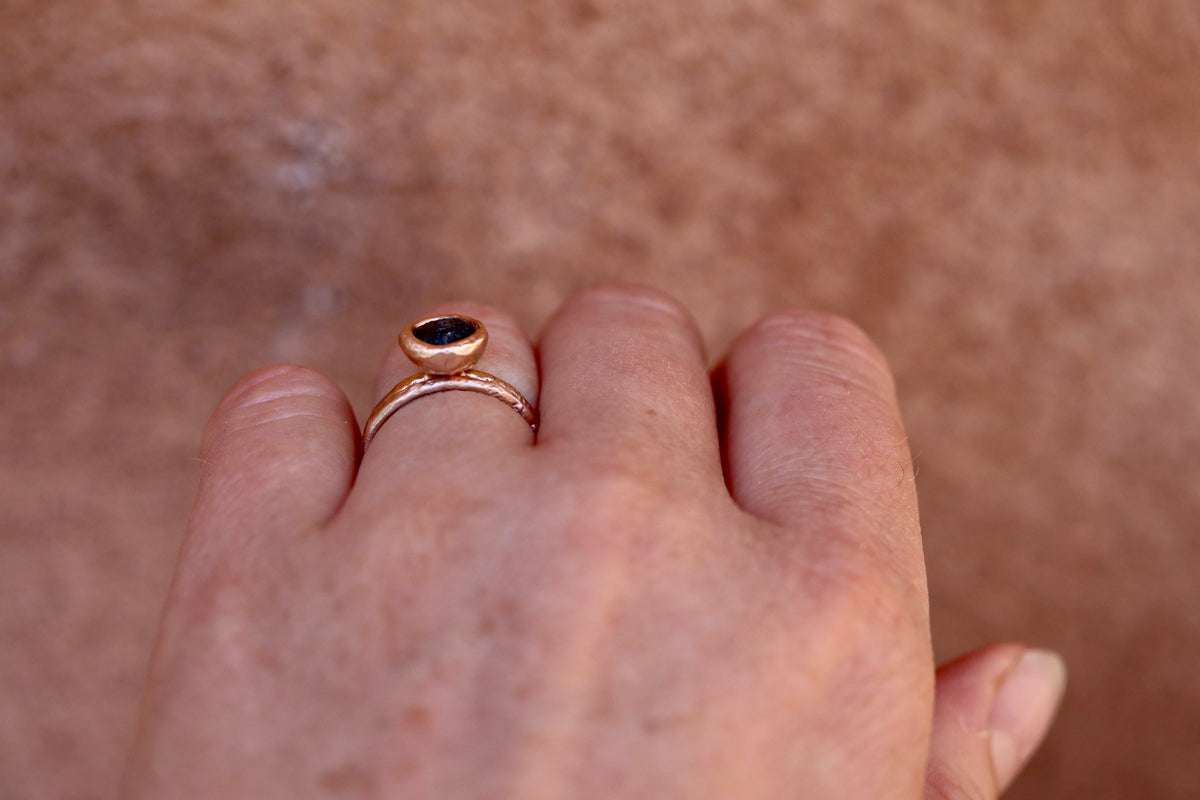 Raw Montana Sapphire 14kt Gold Sandcast Solitaire Ring