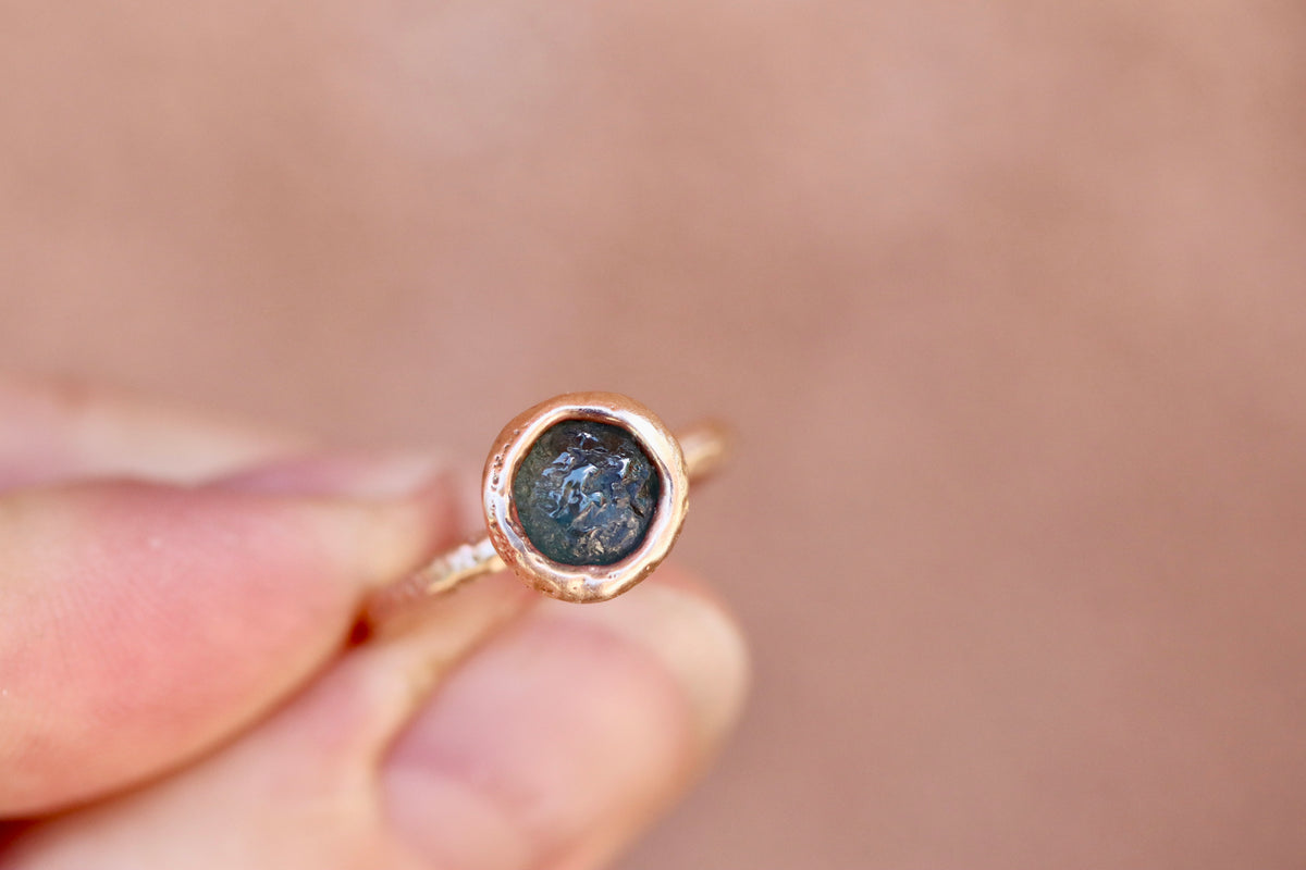 Raw Montana Sapphire 14kt Gold Sandcast Solitaire Ring