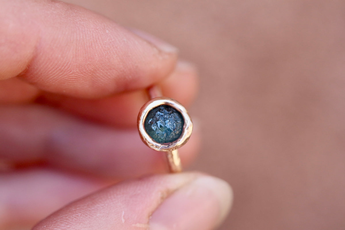 Raw Montana Sapphire 14kt Gold Sandcast Solitaire Ring