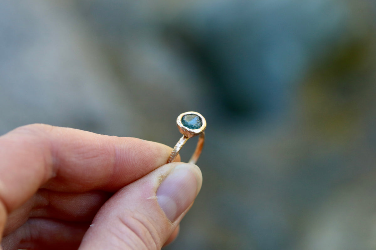 Raw Montana Sapphire 14kt Gold Sandcast Solitaire Ring