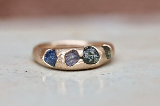 Raw Montana Sapphire Gold Sandcast Band