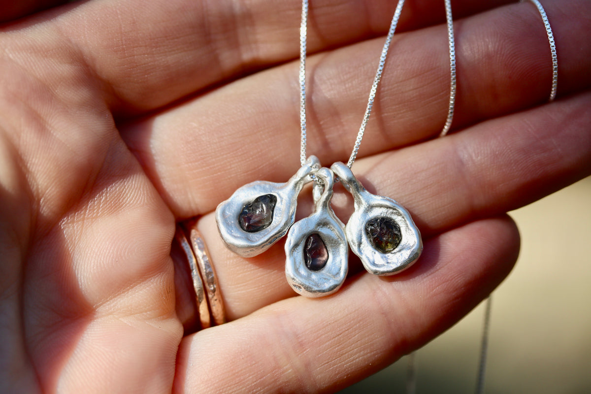 Raw Montana Sapphire Molten Pendant. Green