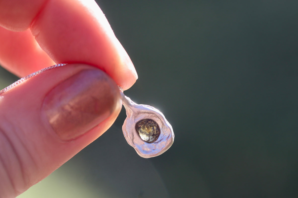 Raw Montana Sapphire Molten Pendant. Green