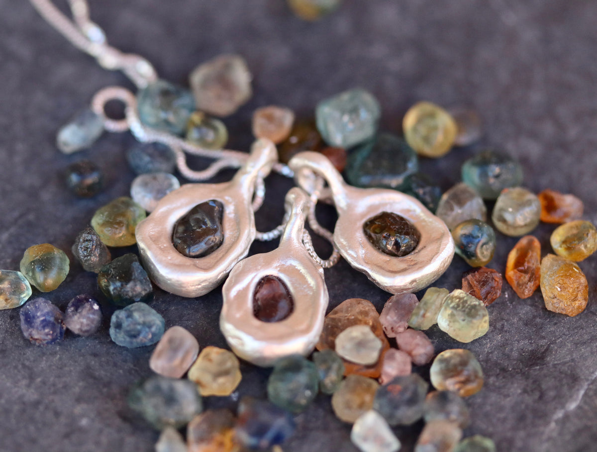 Raw Montana Sapphire Molten Pendant. Green