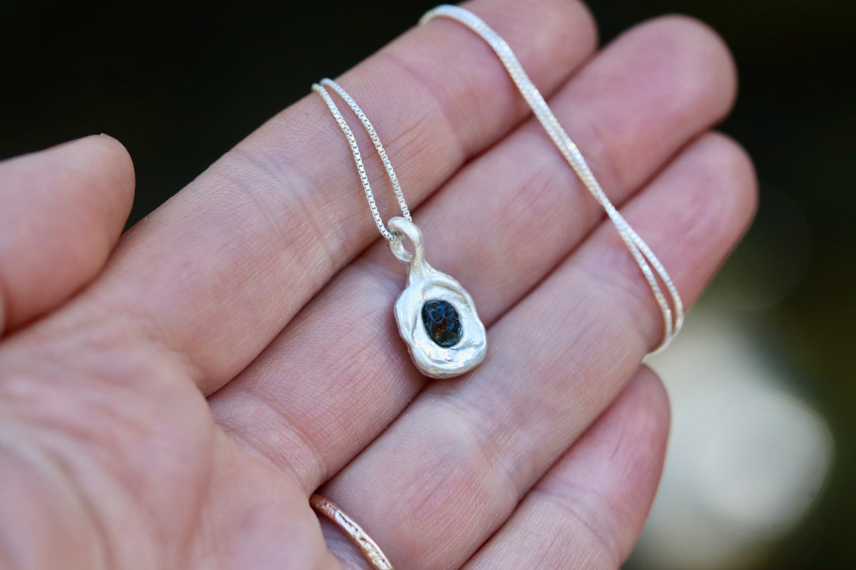 Raw Montana Sapphire Molten Pendant. Green