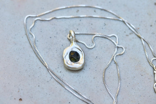 Raw Montana Sapphire Molten Pendant. Green