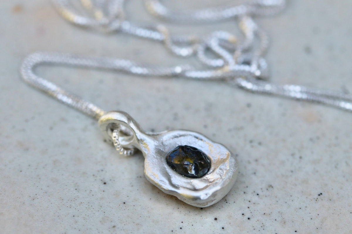 Raw Montana Sapphire Molten Pendant. Green