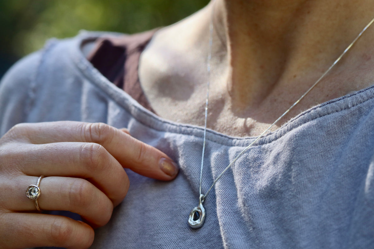 Raw Montana Sapphire Molten Pendant. Green