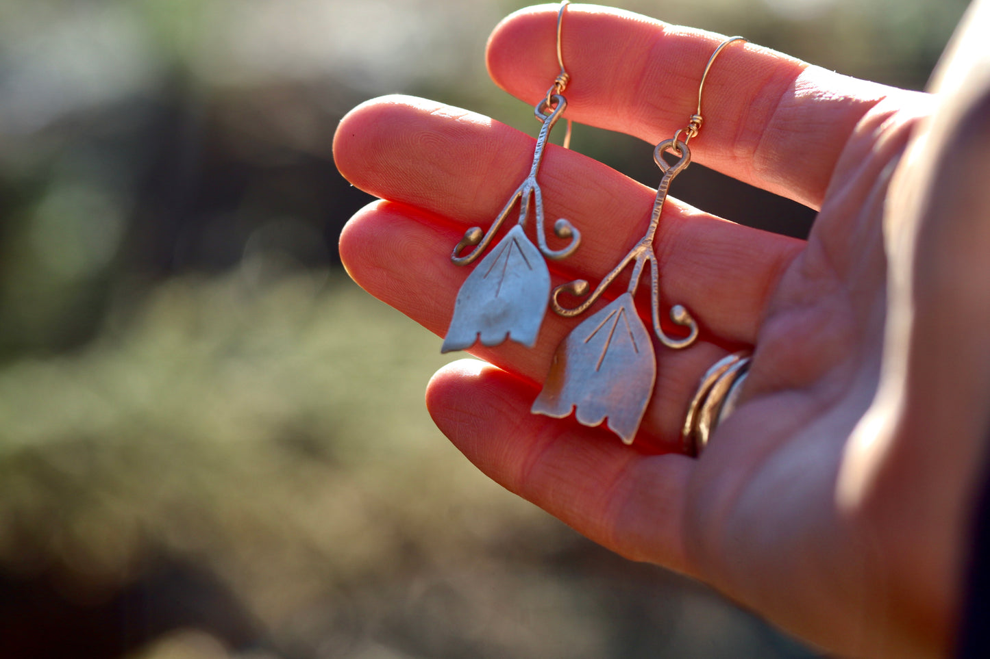 folk flower earrings folk art bronze folk flowers