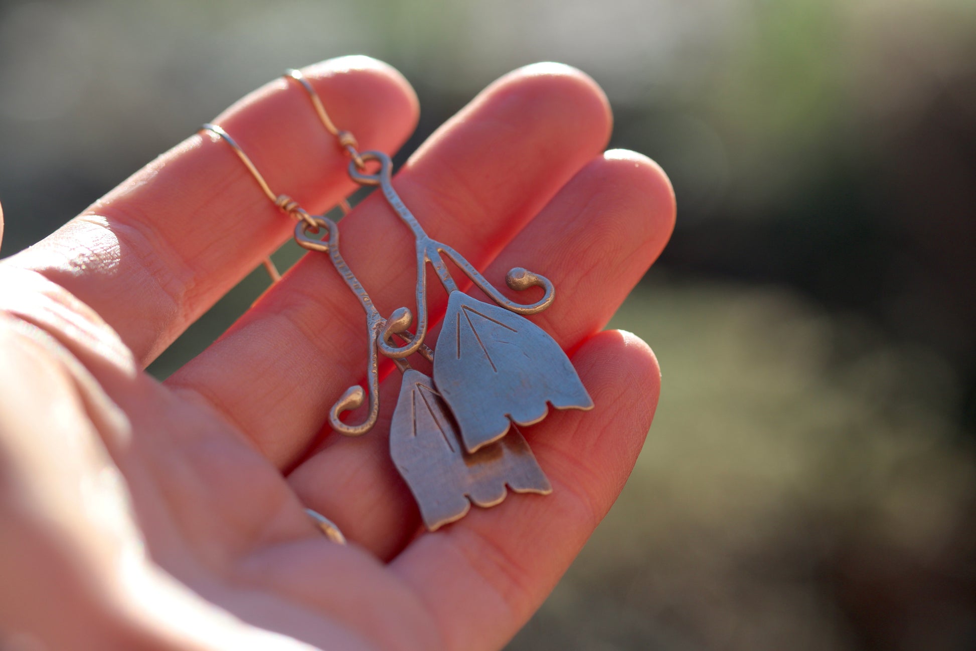 bronze silver folk flower earrings folk art jewelry