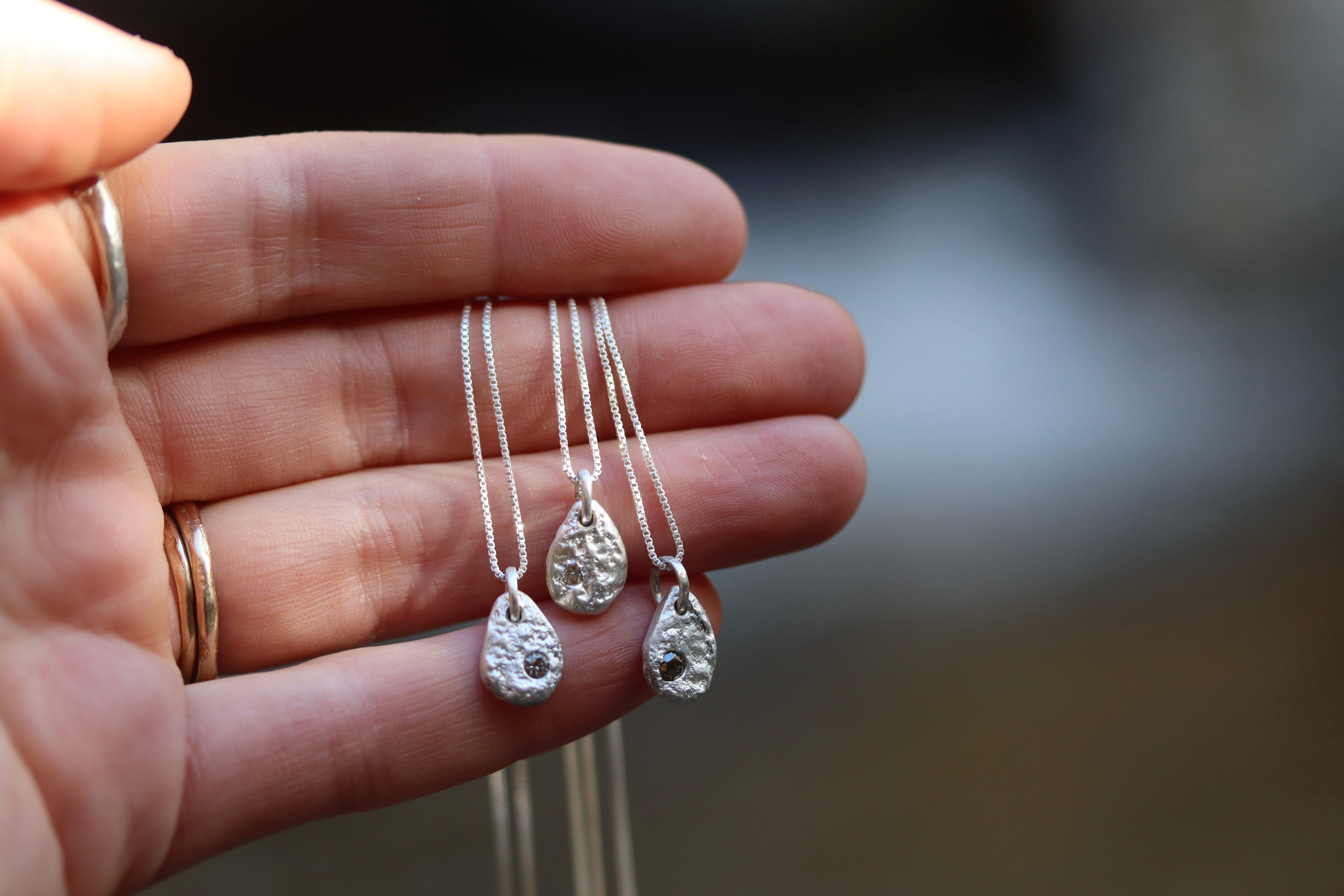 Wellspring Necklace. Organic Texture Sterling Silver Chocolate Diamond