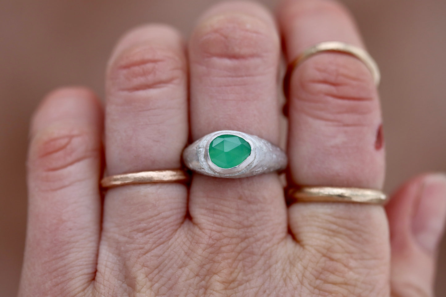 Chrysoprase Sandcast Signet Ring 6.75