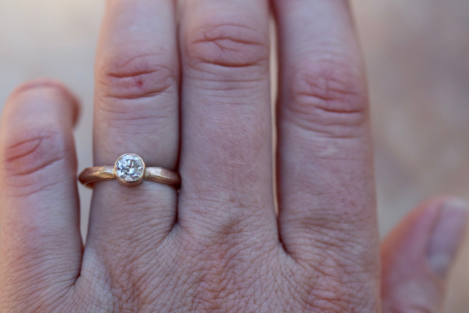 ethical diamond engagement solitaire ring reclaimed diamond recycled diamond recycled gold sustainable diamond ring earthy diamond ring organic texture diamond ring paige devlin jewelry  methow valley wedding jewelry