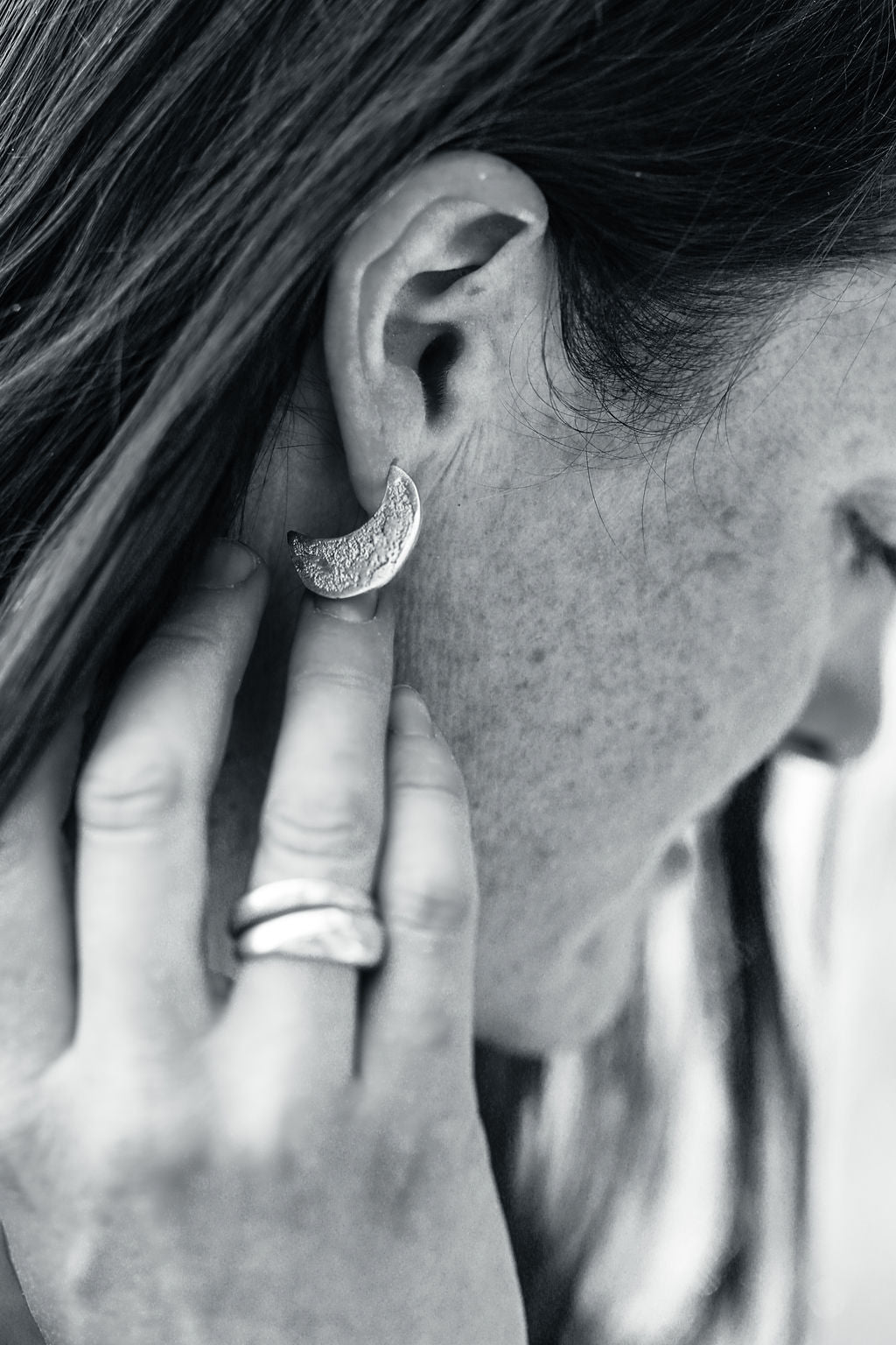 organic textured sterling silver crescent moon hoops witch goddess jewelry paige devlin