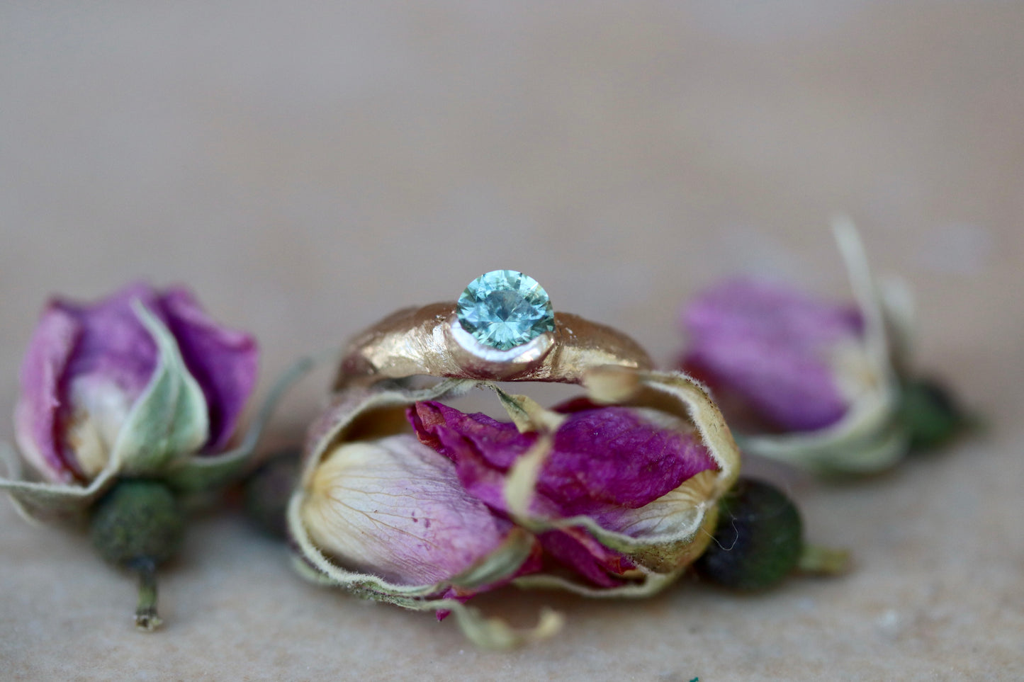 rustic organic ethical montana sapphire green sandcast solitaire engagement ring paige devlin jewelry the arrowleaf whimsical earthy ethereal engagement ring methow valley wedding jewelry