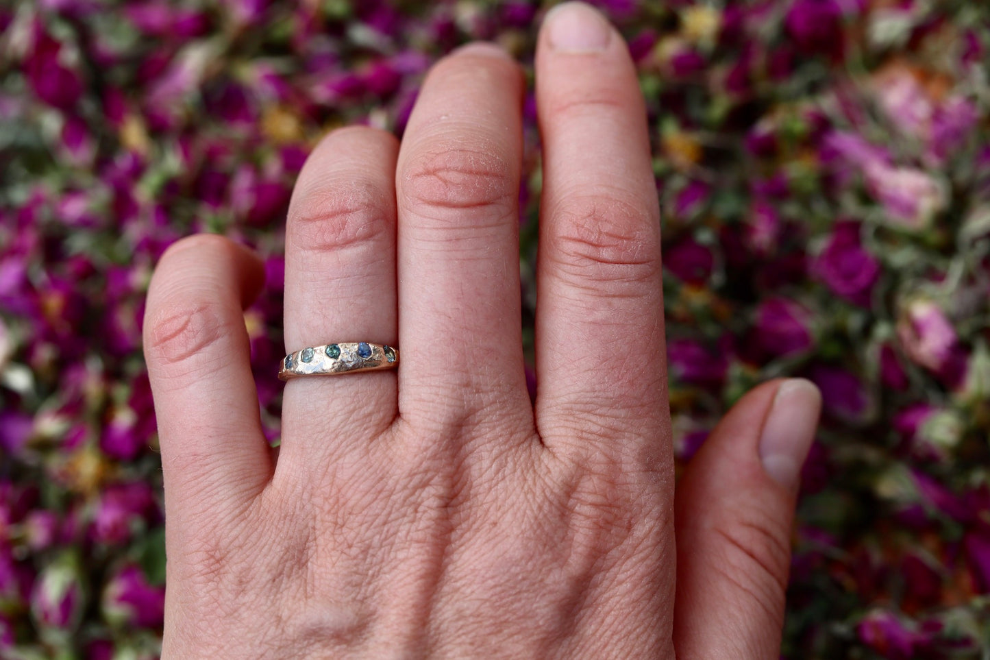 montana sapphire organic texture sandcast rustic ethical wedding band paige devlin jewelryblue green montana sapphire unity eternity ring