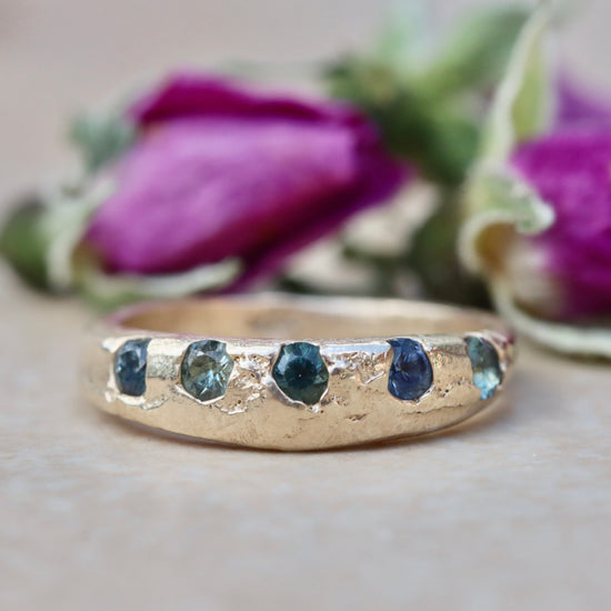 montana sapphire organic rustic wedding band 