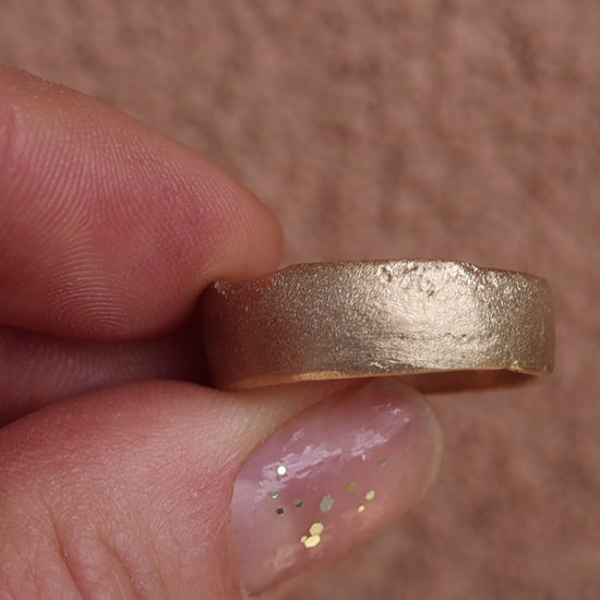 mens wide ethical gold sandcast earthy rustic handcrafted wedding band
