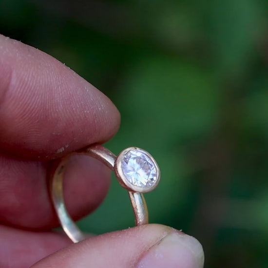 solitaire 1ct ethical diamond earthy organic texture sandcast wedding engagement ring paige devlin methow valley washington wedding jeweler alternative unique nature inspired ring 14kt recycled gold artisan handcrafted custom ring