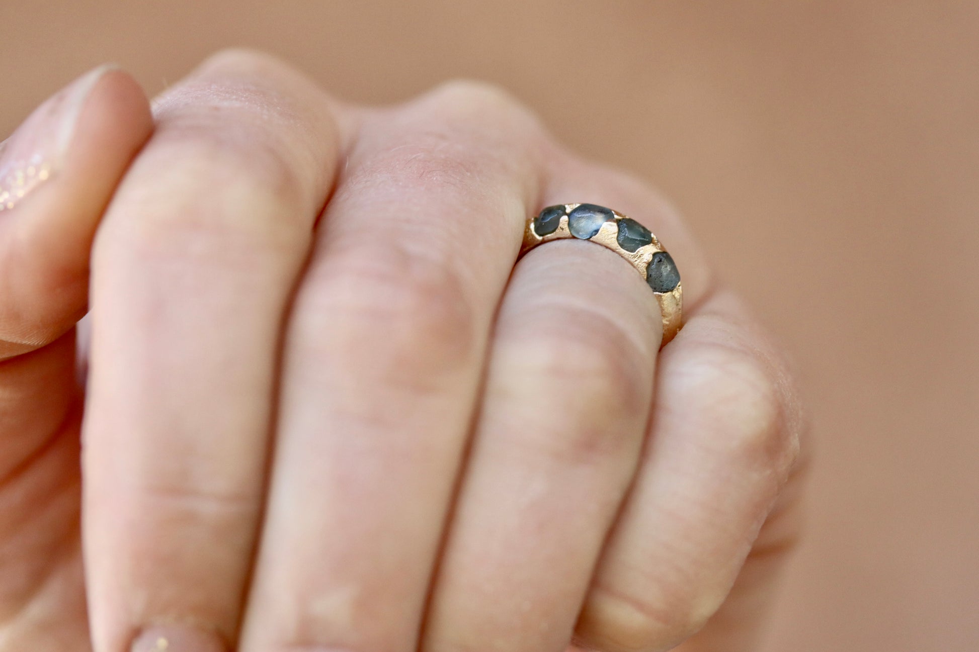 paige devlin jewelry organic rustic raw montana sapphire wedding band recycled gold