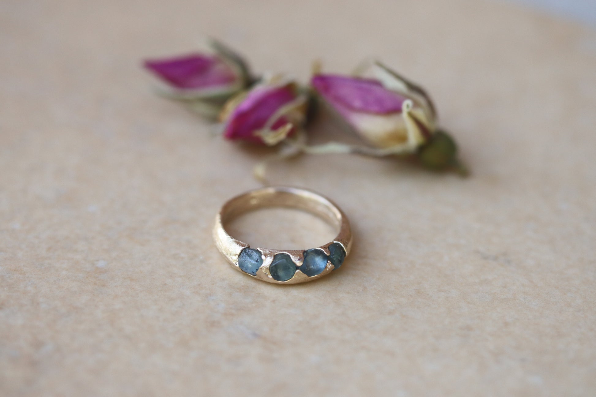 paige devlin jewelry raw montana sapphire wedding recycled gold ring band organic raw stone alternative wedding band