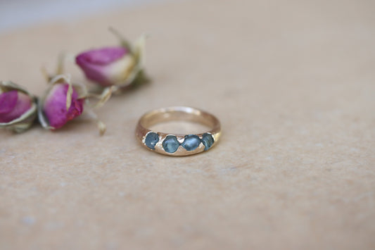 paige devlin jewelry raw montana sapphire wedding recycled gold ring band organic raw stone alternative wedding band