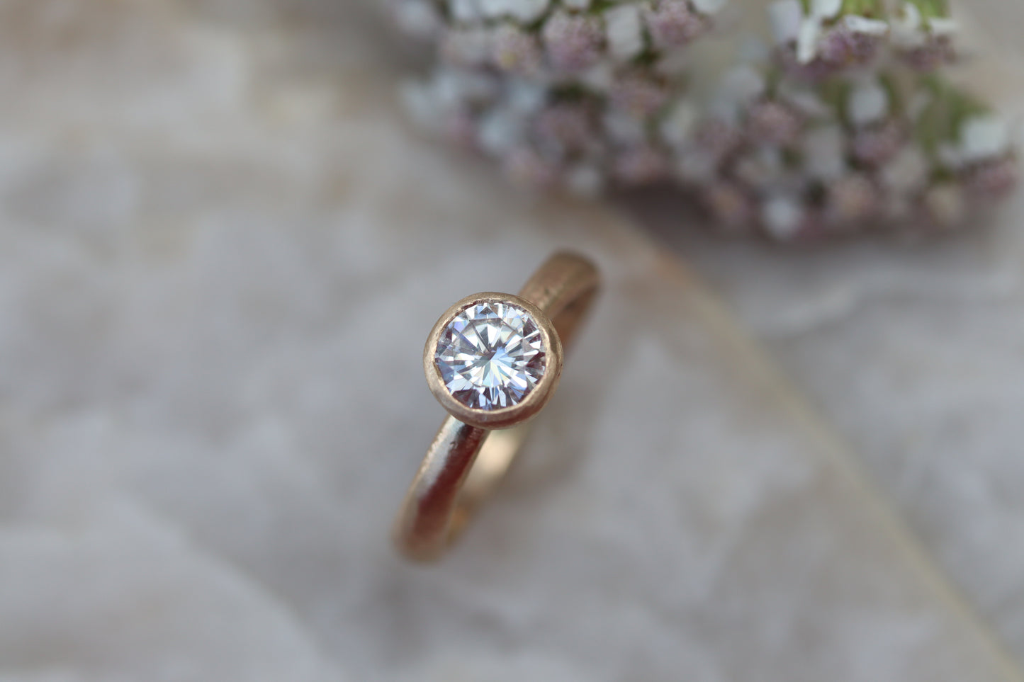 solitaire 1ct ethical diamond earthy organic texture sandcast wedding engagement ring paige devlin methow valley washington wedding jeweler alternative unique nature inspired ring 14kt recycled gold artisan handcrafted