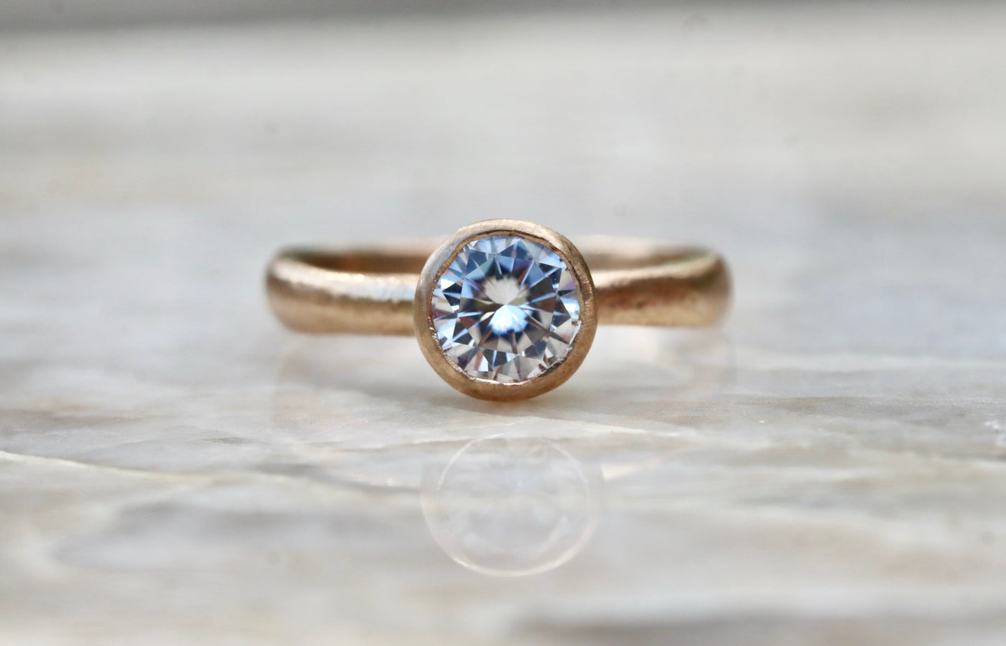 solitaire 1ct ethical diamond earthy organic texture sandcast wedding engagement ring paige devlin methow valley washington wedding jeweler alternative unique nature inspired ring 14kt recycled gold artisan handcrafted