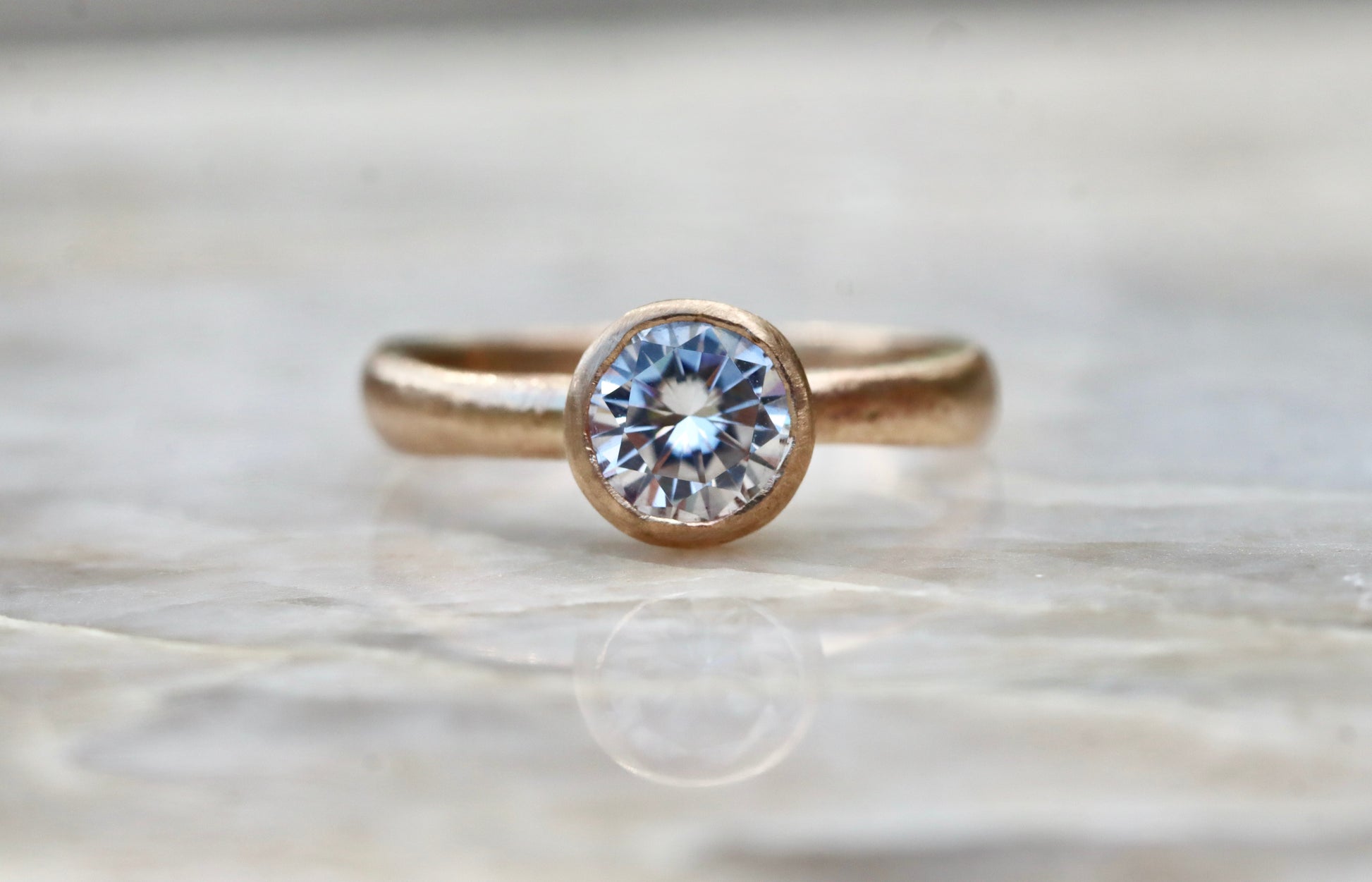 solitaire 1ct ethical diamond earthy organic texture sandcast wedding engagement ring paige devlin methow valley washington wedding jeweler alternative unique nature inspired ring 14kt recycled gold artisan handcrafted