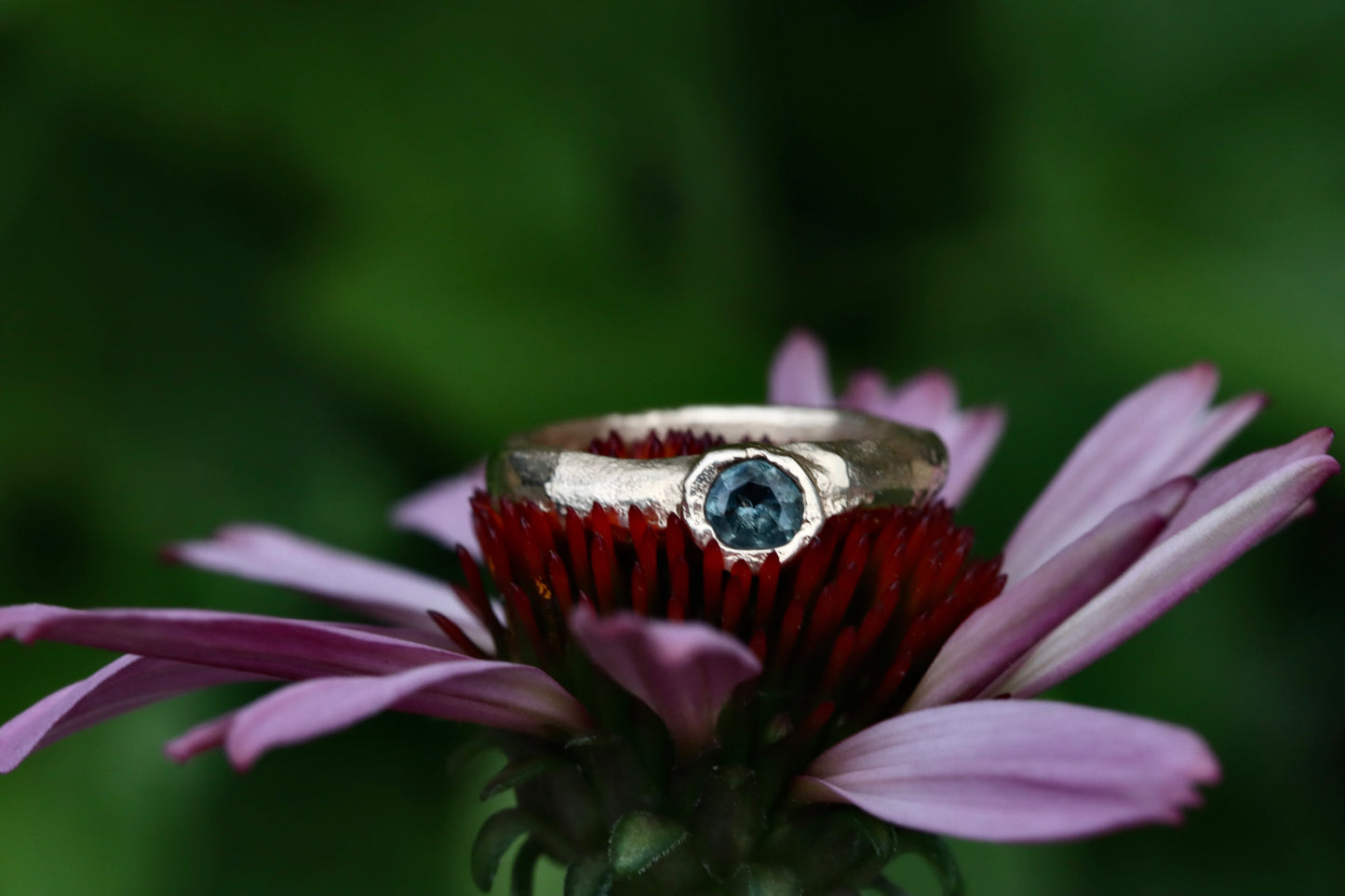 rustic organic sandcast solitaire ring alternative engagement 14kt recycled gold montana sapphire